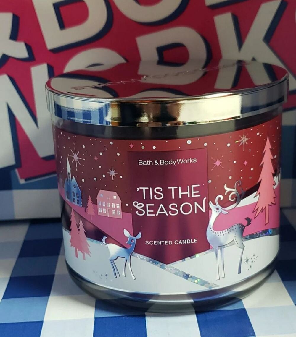 BBW 'Tis The Season Large 3 Wick Candle Holiday Home Fragrance Decor